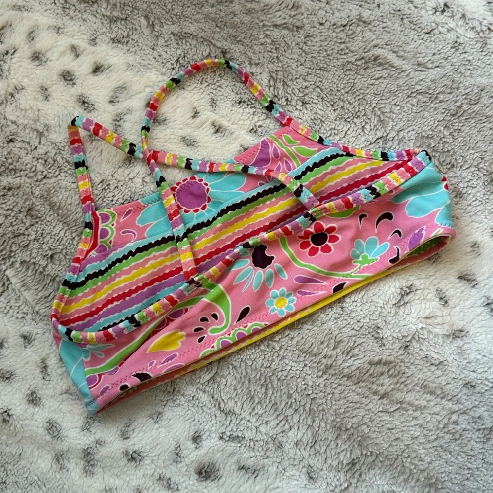 Hanna Andersson reversible bikini girls 5 tropical floral rainbow stripes beach
